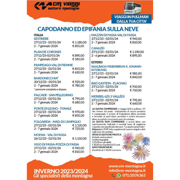 Capodanno ed epifania sulla neve inverno 2023/2024